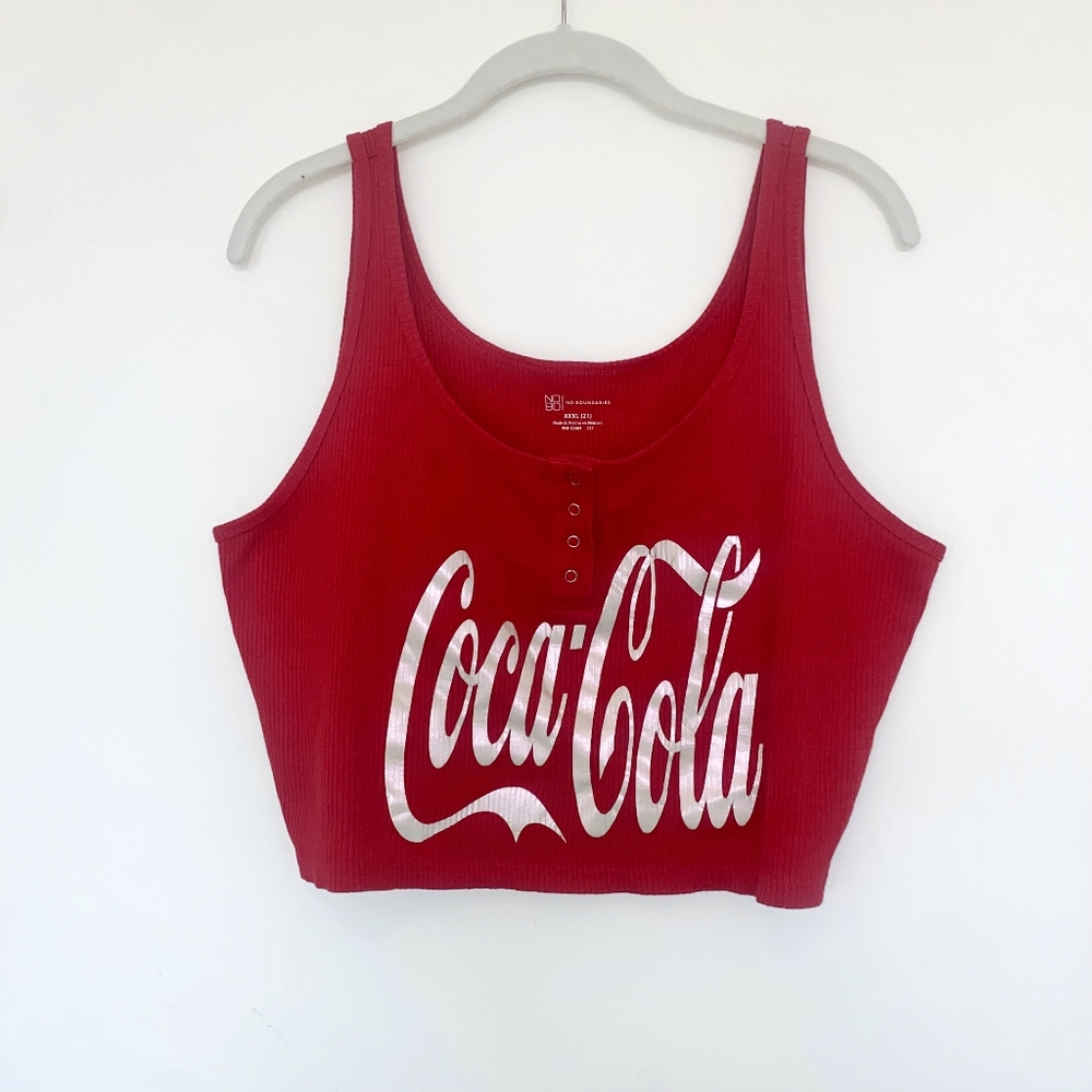 💖 2/$20 Coca-Cola Button Front Crop Top Size 3XL Red